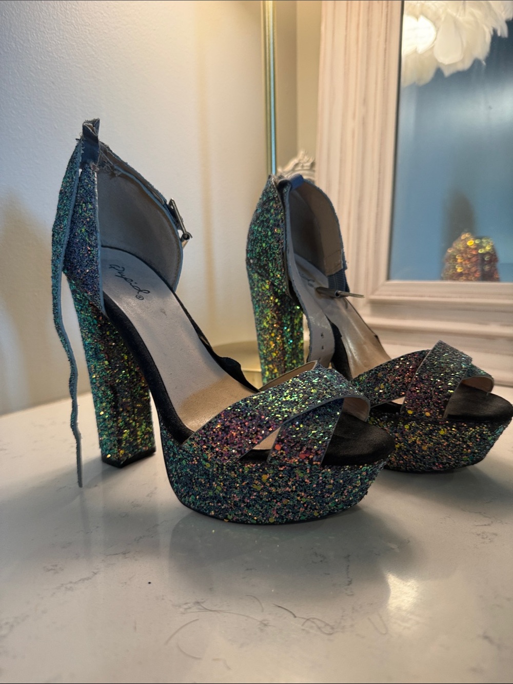 Qupid Multicolor Glitter Platform Heels